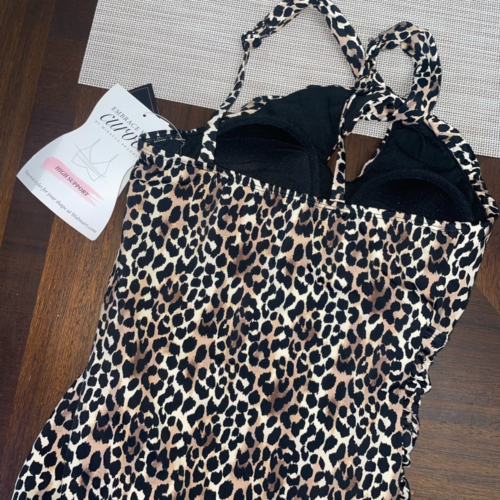 Leopard Print One Piece Swimsuit High Support Embrace Your Curves Size Small NWT - Picture 2 of 2